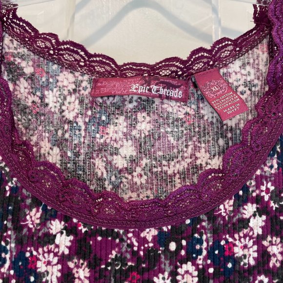 Epic Threads Sleeveless Lace Trim Ribbed Tank Top Burgundy Floral Girls Size XL - Picture 2 of 8